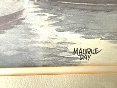 Old Watercolor Winter Marina Boat Signed Maurice Day (1893-1983) Framed 21×28”