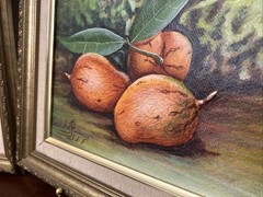 Set Of 2 Original Still Life Paintings Fruits Peppers Signed Brushed Gold Frames