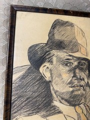 Large Vintage „Portrait Of A Young Man“ Charcoal/Crayon? Drawing- Signed/Framed