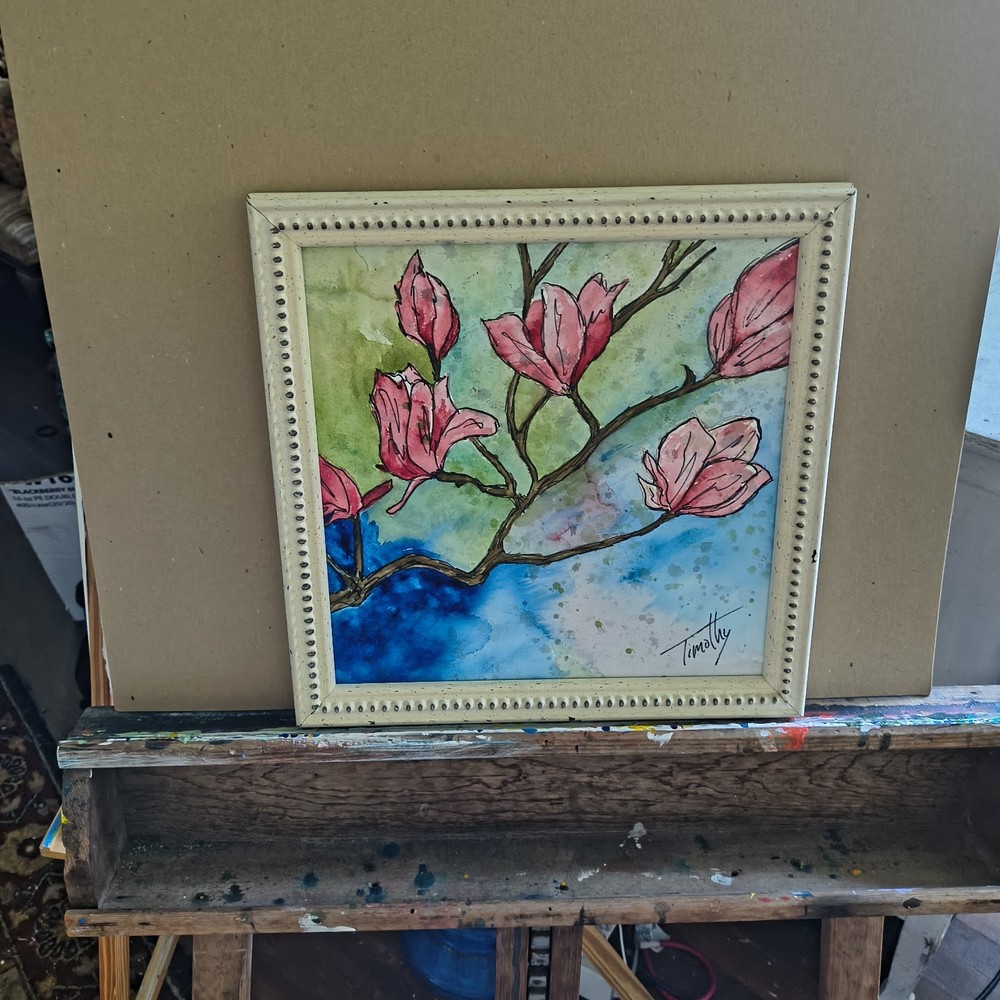 Original Watercolor Painting „Japanese Magnolia“ 12″ X 12″ By Timothy Designs