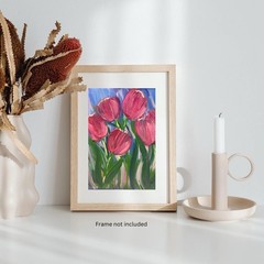 Magenta Tulips Impressionist Abstract Floral Acrylic Small 5×7 Canvas Panel