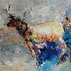 ANDRE DLUHOS Elk Wildlife Reindeer Caribou Nature Original Art Oil Painting