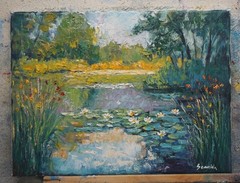 Sean Wu original oil painting, 12×16 on stretched canvas, lily pond