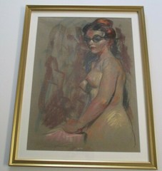 FINEST EMIL KOSA DRAWING Antique Woman FEMALE MODEL WITH GLASSES AMERICAN