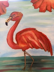 Original oil painting 11 x 14 inches gorgeous colorful orange red flamingo