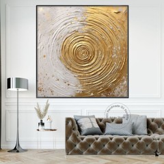 Golden Circle Oil Painting on Canvas Hand Painted Abstract Wall Art For Decor