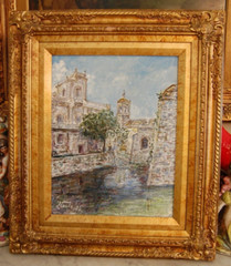 FRAMED SIGNED HECTO VIDAL ORIGINAL OIL CASTILLO DE LA REAL FUERZA HAVANA, CUBA