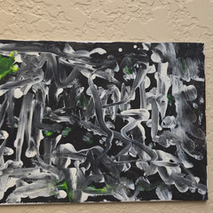 Abstract Painting Black White Gray with Green Accents, Unframed Single Piece