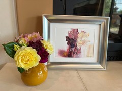 Original Art Hand Painted Abstract Floral, Unframed, Signed, Matted, 11×14 inch