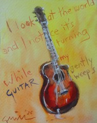 GERRY MILLER original drawing „GUITAR“ watercolour on paper.11x14cm