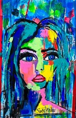 COLORFUL LADIES 18″ X 24″ CANVAS Painting LISTED Artist SWARTZMILLER DNA SIGNED