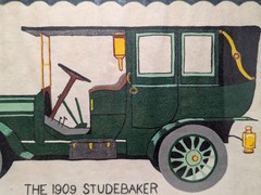 Very Rare Antique picture 1909 Studebaker; USA, Paint On Felt, Framed 13″ X 17″