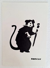 Banksy, Handmade Ink Drawing On Cardboard, Signed, Stamped A4