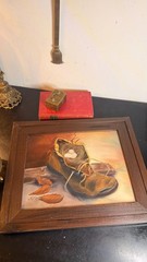 Vintage 1989 Silvia Bern Signed Painting Boot Bird Nest Eggs Wood Frame Cottagec