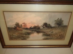A. T. Bazane (1846-1921) River Landscape Scene Watercolor Painting Framed
