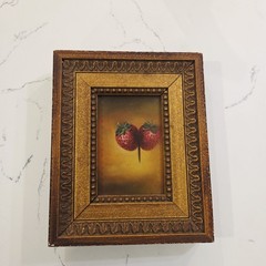 Vintage Swedish Still Life Oil Painting Strawberries Art Gold Ornate Frame
