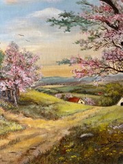 Winona E. Hagerty Original Oil on Board Country Spring Landscape Painting Framed