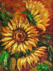 Original small oil painting Sunflowers wall art direct from artist studio