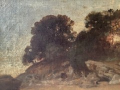 19th Century Camille COROT Landscape ROCKS FONTAINEBLEAU 1860’S Oil Painting