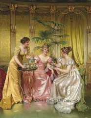 Art Giclee Print Palace Three Lady Tea Party Oil painting Printed on Canvas P169