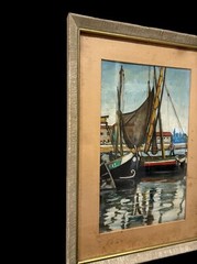 Vintage Italian Harbor Scene | Original Oil Painting on Board – Mid-Century Art