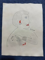 Lee Godie – painting drawing 12.5 x 9.8 in on old paper signed stamped