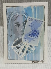 Postal Whimsy — OOAK New Jersey 5¢ Tercentenary ACEO by Virginia Watercolor