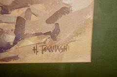 VNTG H.Takahashi Japan Well Listed Watercolor Signed Rider Convoy in Mountains