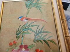 Vintage Chinoiserie Bird & Flowers Painting 19.75in X 15.75in