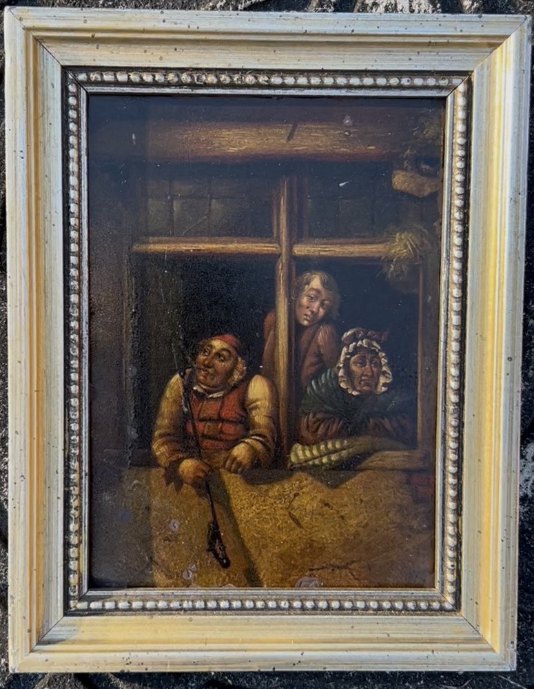 Pieter Breugel, Netherlands, Dutch Oil, “Three figures In A Window,” 8×6”