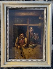 Pieter Breugel, Netherlands, Dutch Oil, “Three figures In A Window,” 8×6”