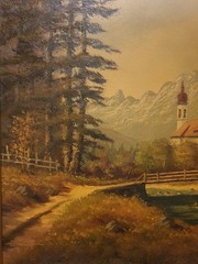 Original Oil Painting Landscape Village Church Signed 49x59cm Oil On Canvas Picture