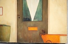 Vintage Francoise Gerard Oil Painting Surrealist French Store Front 12×16″