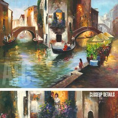 47W“x35H“ ROMANCE IN VENICE – GRAND CANAL STRETCHED ORIGINAL OIL PAINTING CANVAS