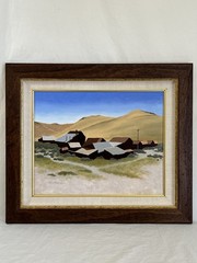 Vintage Framed Oil Painting of California Town Muted Landscape