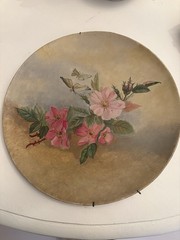 Paper Mache Round Pinks Floral Painting Vintage / Antique
