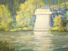 Original oil painting landscape Klickitat River washed out bridge Nancy Knowles