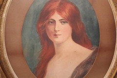 Antique Victorian Portrait Painting Print Beautiful Victorian Woman Red Hair