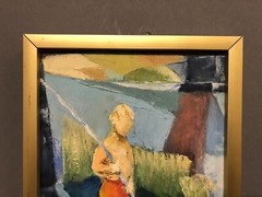 Signed Shirley Lund 78 Oil On Canvas Titled Fishing Creek 10 1/2” X 7 1/2”