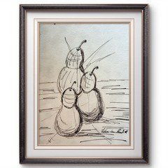 Pears 9″x12″Original Ink Sketch Paper Expressionism Kitchen Decor Art