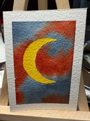 ACEO Handmade Original OOAK Signed (Not a Print) „Lunar“ Yellow Moon Dramatic