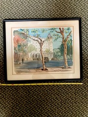 Vintage Watercolor Painting Street Scene In Madrid Spain Signed C. Sanchez Frame