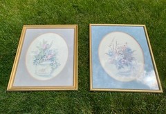mary vincent bertrand watercolor lithograph signed painting, a pair 