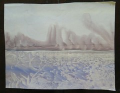 Old Painting Dreamy Winter Landscape Watercolor Paper 44×35 Cm P14