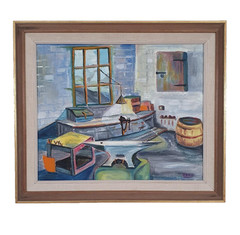 OLAF c. 1950s Vintage Swedish Mid Century Oil Painting Original Canvas Art