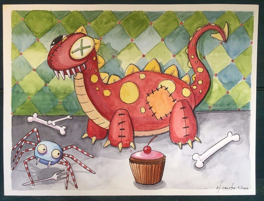 „Mr. Spider & the Dinosaur“ OG Painting Evil Toys Creepy Cute Goth Halloween