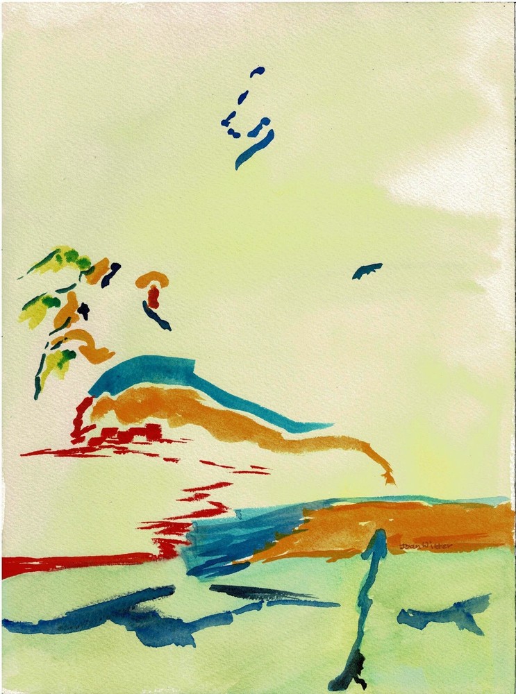 Art Free Shipping original painting „Ocean sea life birds whale“9×12“ JW