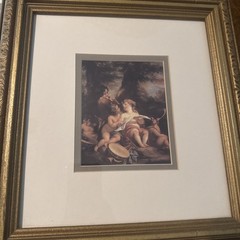 Vintage Set of 2 Cherubs Angels Picture Painting Golden Frame 11.5x 12.5”(8)