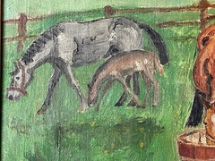 Mid-Century Modern (MCM) Original Farm Scene Horse and Pony – Oil on Canvas