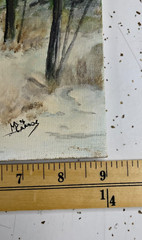 M Ramos Acrylic on Board Forest Pine Tree Snow Scene Amateur Painting 9×12
